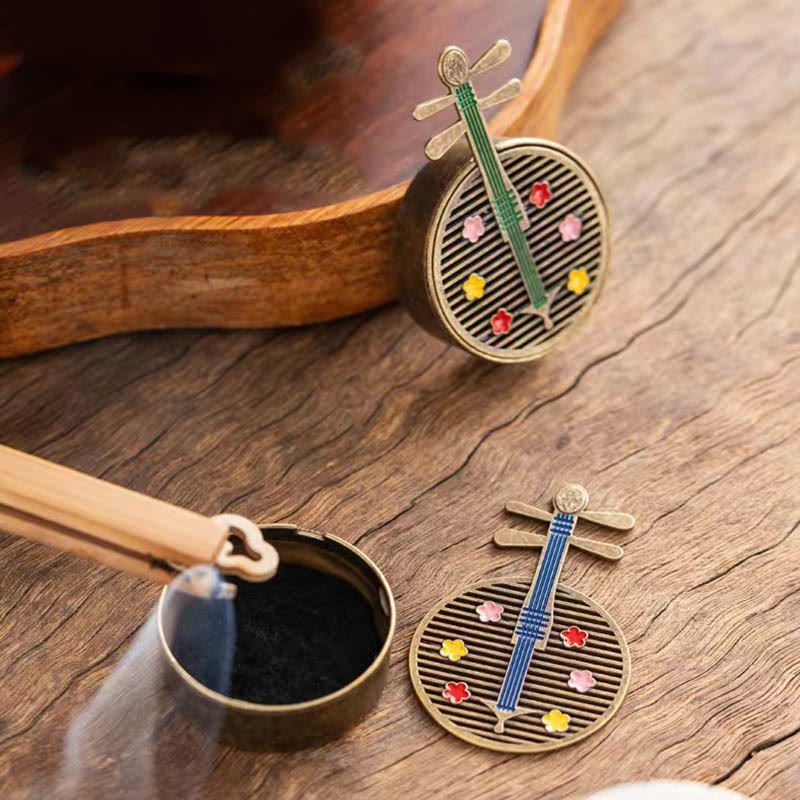 Small Mini Copper Alloy Gourd Fan Pipa Incense Burner