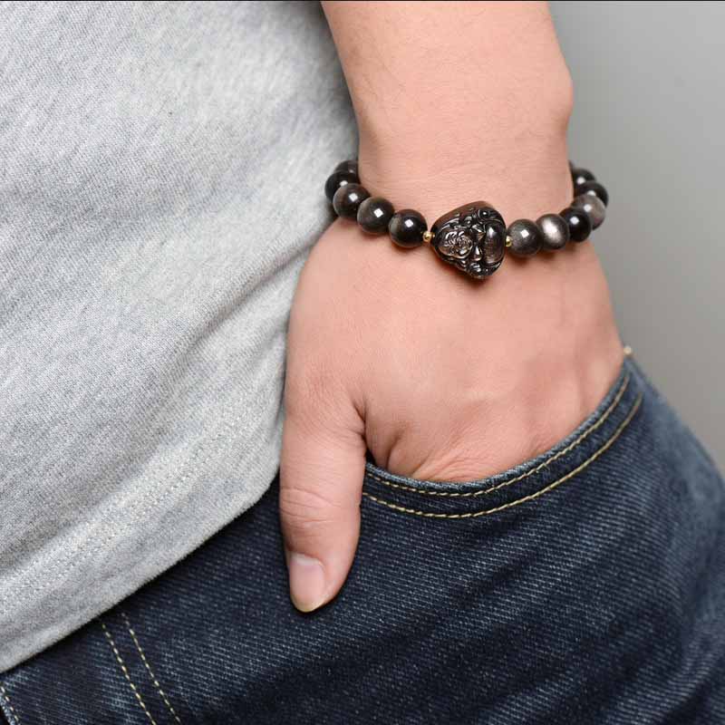 Silver Sheen Obsidian Protection Bracelet 8mm Meditation Beads