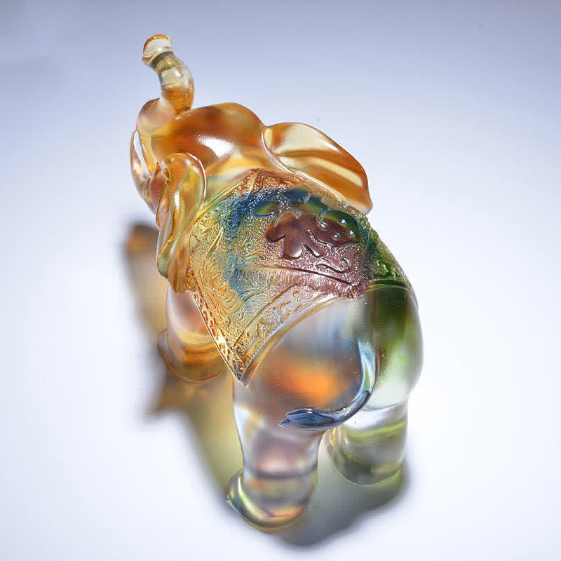 Liuli Crystal Elephant Art Piece | Wisdom & Wealth Figurine