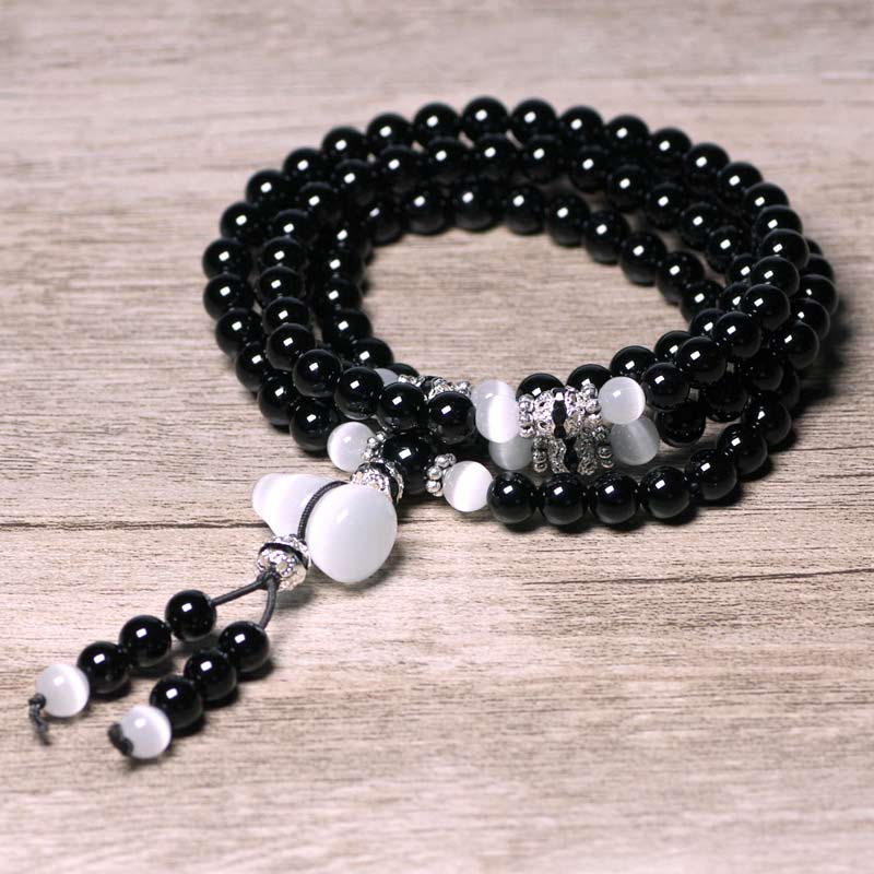 6mm Black Onyx and Clear Quartz Meditation Bracelet