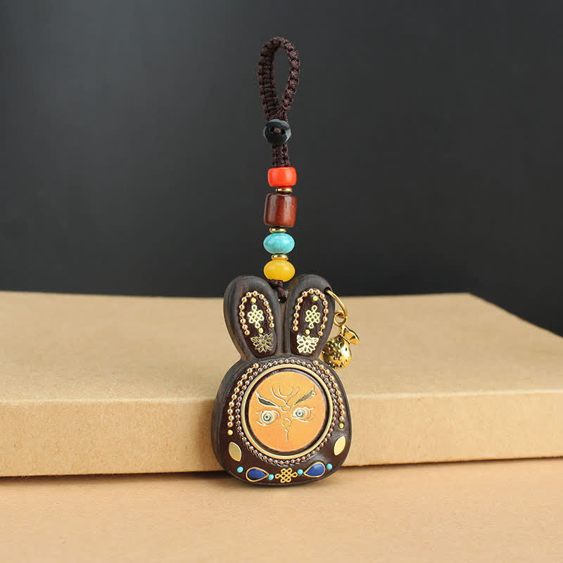 Ebony Five God of Wealth Thangka Key Chain Spiritual Jewelry