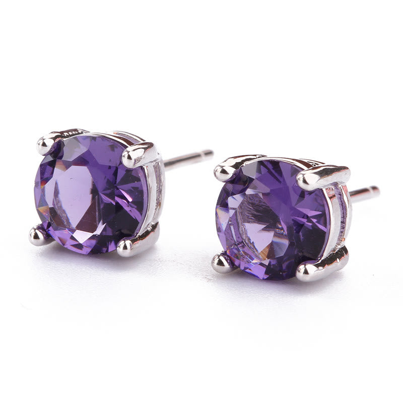 Unisex Natural Amethyst Love Earrings with Various Gemstones 7mm