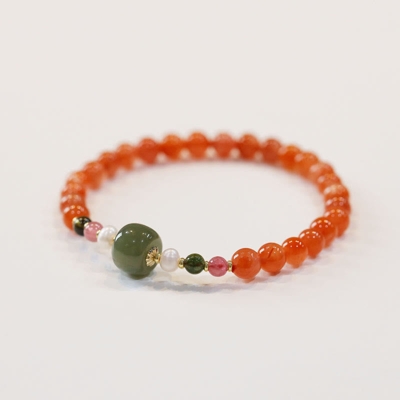 Red Agate and Hetian Jade 6mm Bracelet for Confidence & Calm
