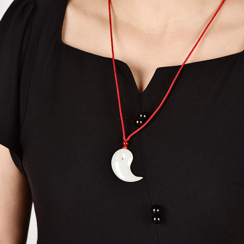 Yin Yang White Jade Cyan Jade Protection Necklace