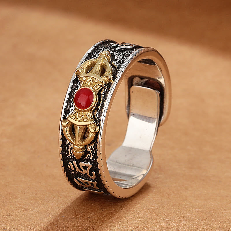 Adjustable Red Agate Om Mani Padme Hum Wisdom Ring