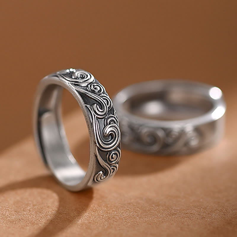 999 Sterling Silver Auspicious Clouds Adjustable Spiritual Ring