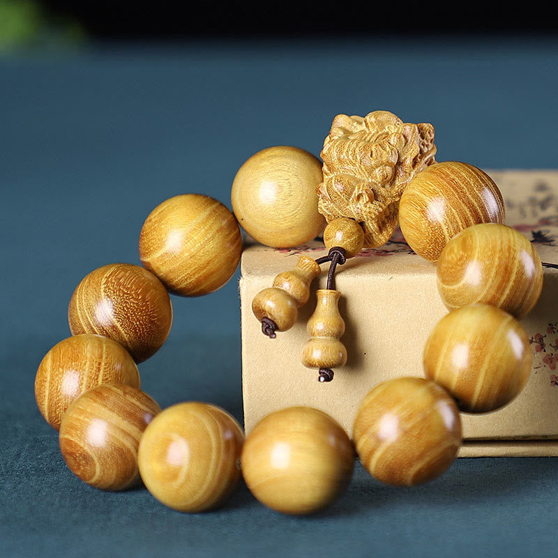 Dragon Carved Protection Bracelet in Rosewood & Sandalwood 20mm Beads