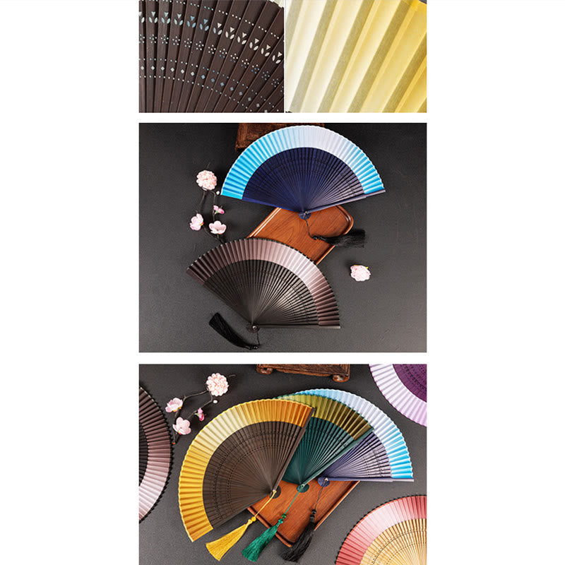 Handheld Gradient Bamboo Folding Fan for Spiritual Decor
