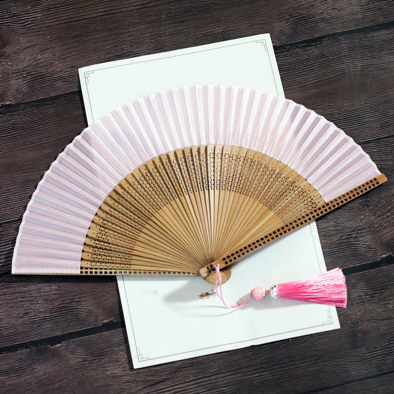 Vintage Chinese Folding Fan | Bamboo & Polyester Handheld Fan