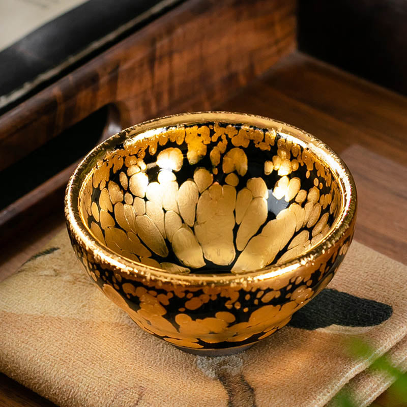 24K Gold Spot Pattern Jianzhan Ceramic Tea Cup Bowl