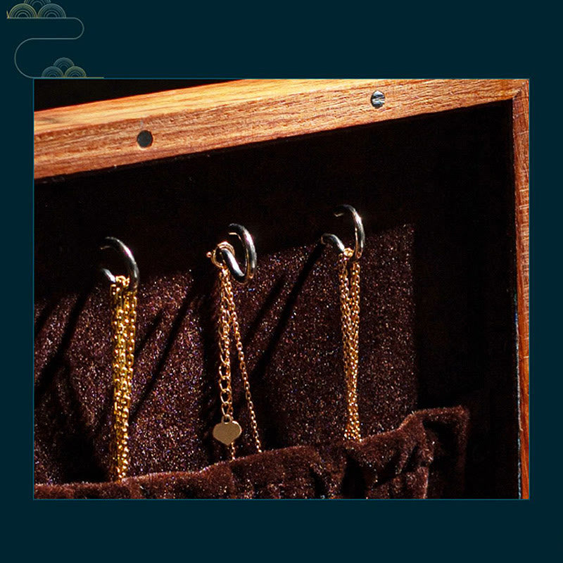 Rosewood Jewelry Box with Antique Flower Leaf Design - Handmade Storage