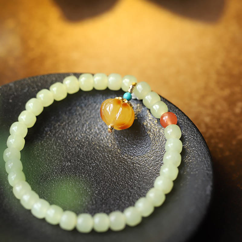 Natural Hetian Jade Prosperity Bracelet with Amber & Red Agate