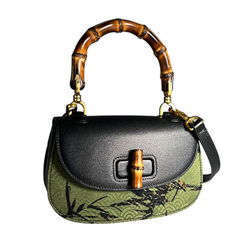 Black Bamboo Xiangyunsha Silk Curve Bamboo Handle Crossbody Bag