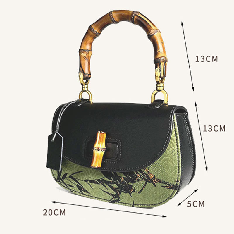 Black Bamboo Xiangyunsha Silk Curve Bamboo Handle Crossbody Bag