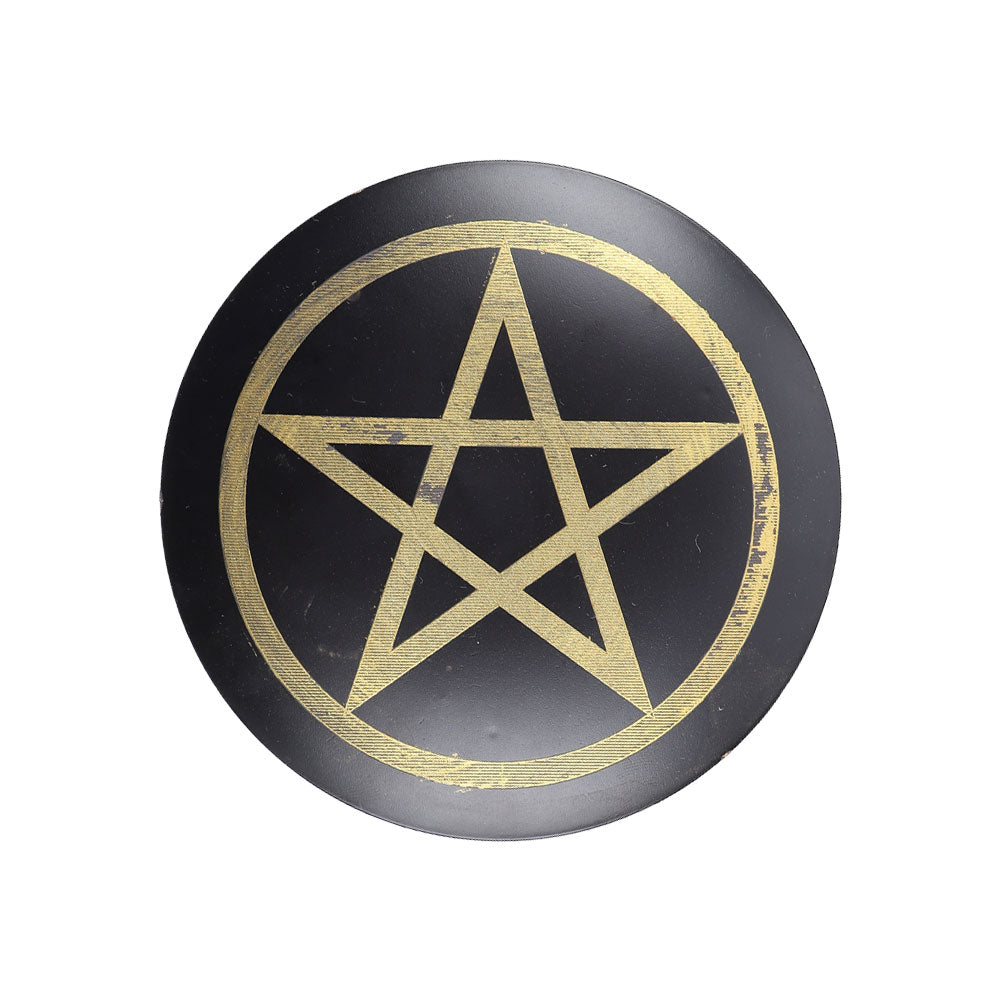 Black Metal Plate Stand 4.28" with Gold Spiritual Design