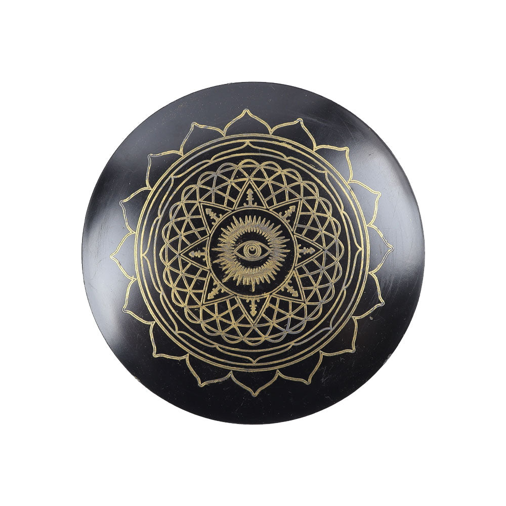 Black Metal Plate Stand 4.28" with Gold Spiritual Design