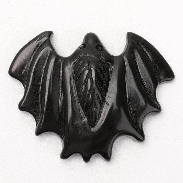 Black Obsidian Bat Crystal Animal Carving 1.8x2.3"