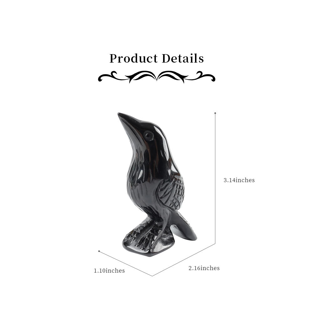 Black Obsidian Crow Crystal Carving 3-Inch Figurine