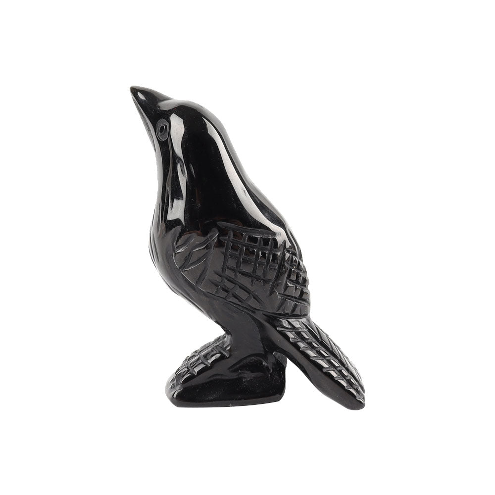Black Obsidian Crow Crystal Carving 3-Inch Figurine