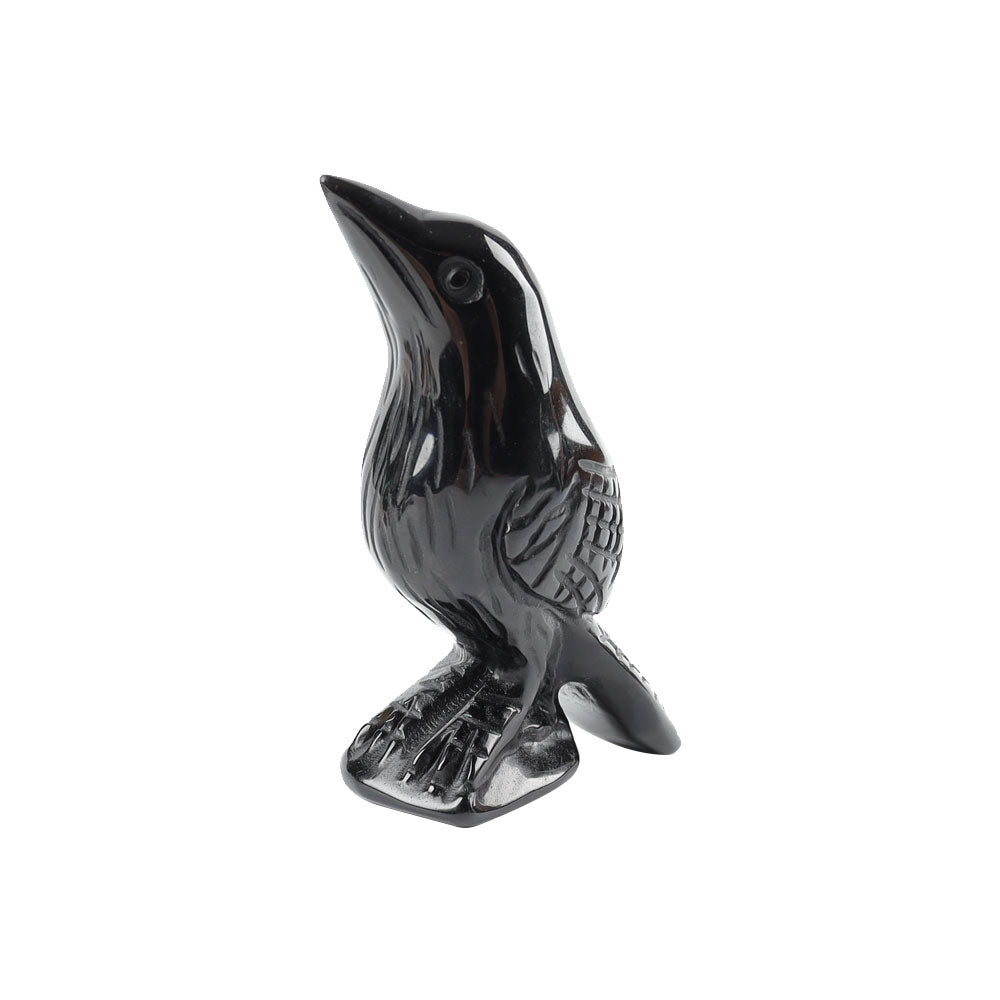 Black Obsidian Crow Crystal Carving 3-Inch Figurine