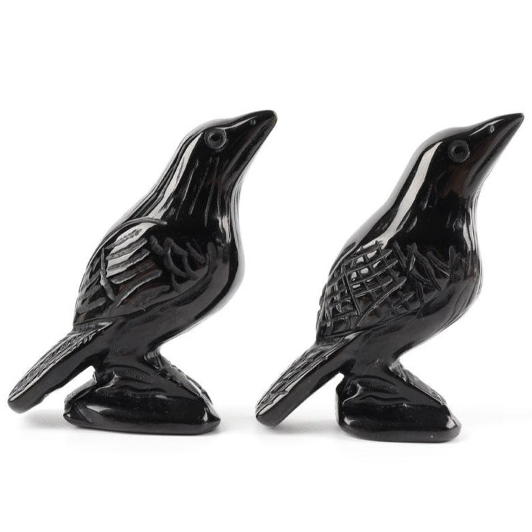 Black Obsidian Crow Crystal Carving 3-Inch Figurine