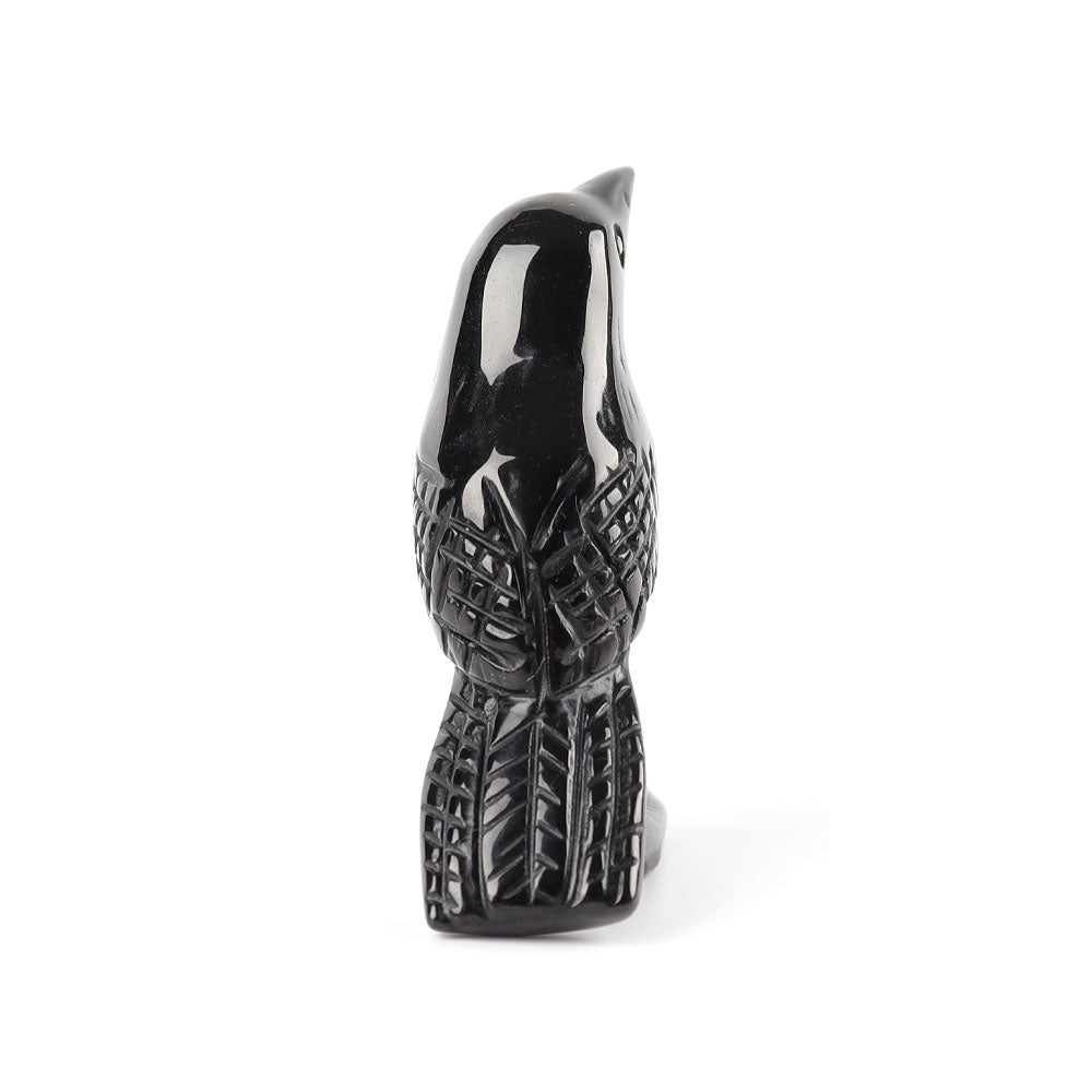 Black Obsidian Crow Crystal Carving 3-Inch Figurine