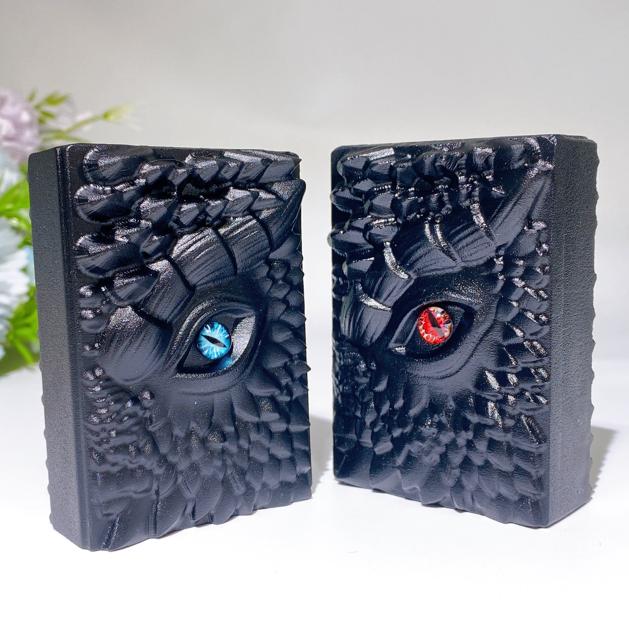 Black Obsidian Dragon Book Crystal Carving 2.2in Healing