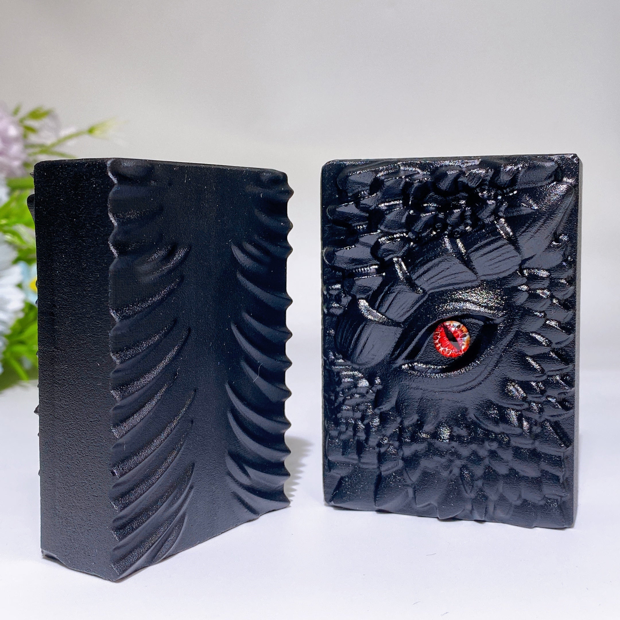 Black Obsidian Dragon Book Crystal Carving 2.2in Healing