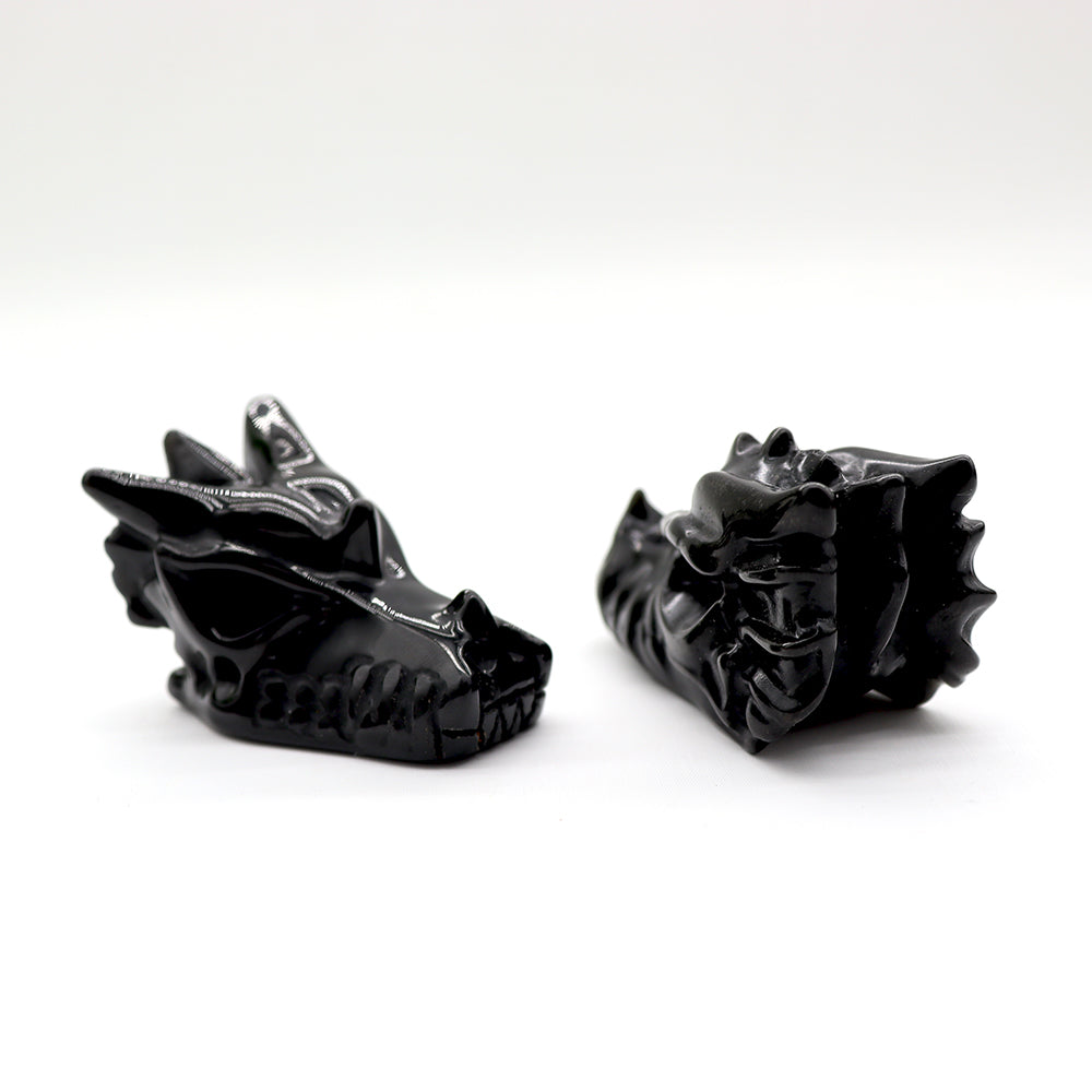 Black Obsidian Dragon Head Carving 5cm Decor
