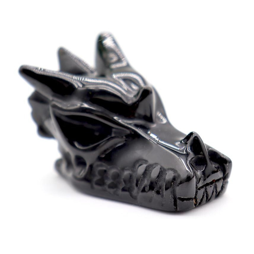 Black Obsidian Dragon Head Carving 5cm Decor