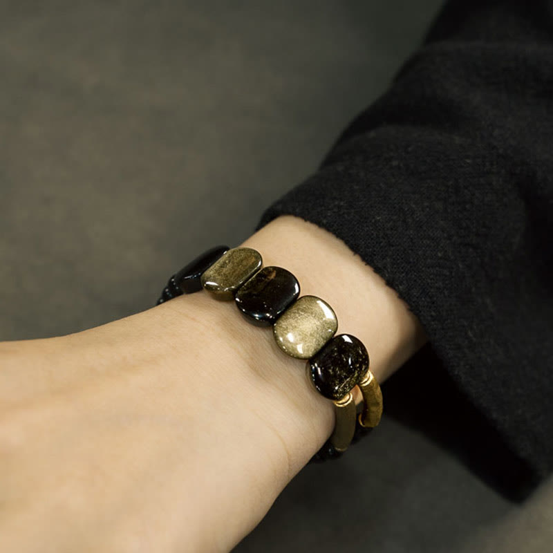 Black Obsidian Gold Sheen Obsidian Strength Bracelet 16cm