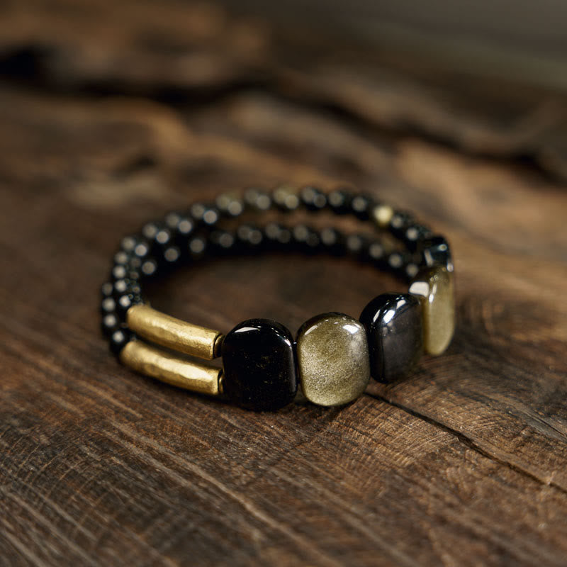 Black Obsidian Gold Sheen Obsidian Strength Bracelet 16cm