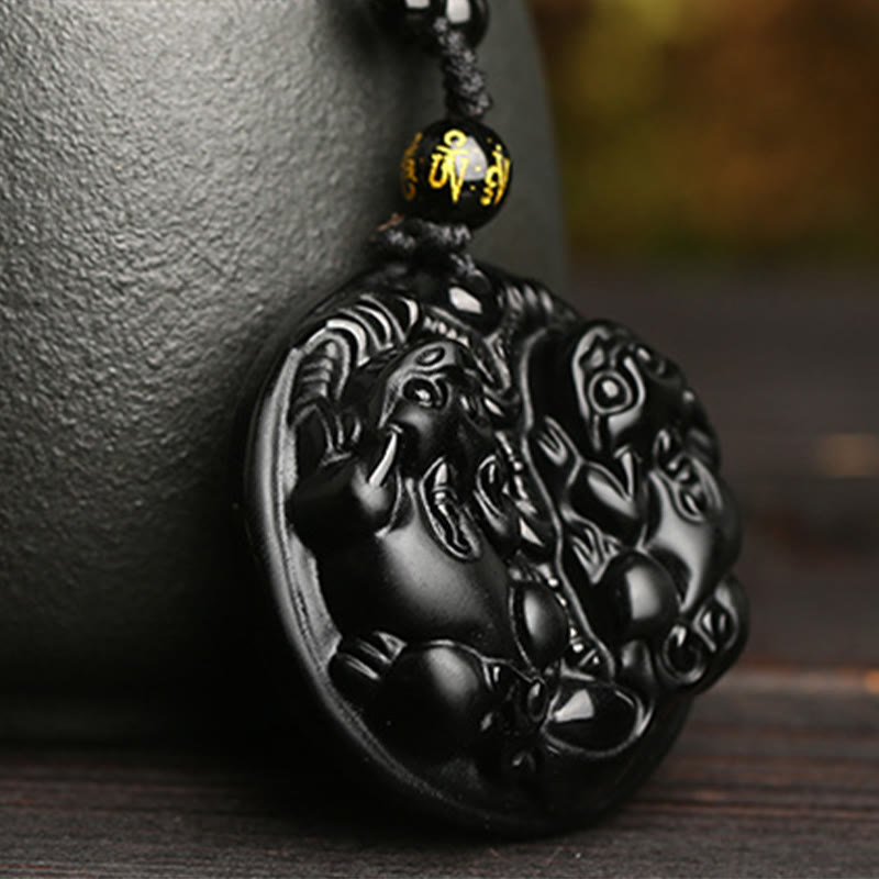 Black Obsidian Pixiu Pendant Necklace for Wealth & Protection