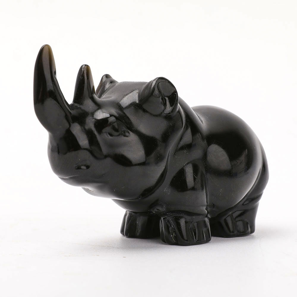 Black Obsidian Rhino Crystal Carving 3.18 Inch