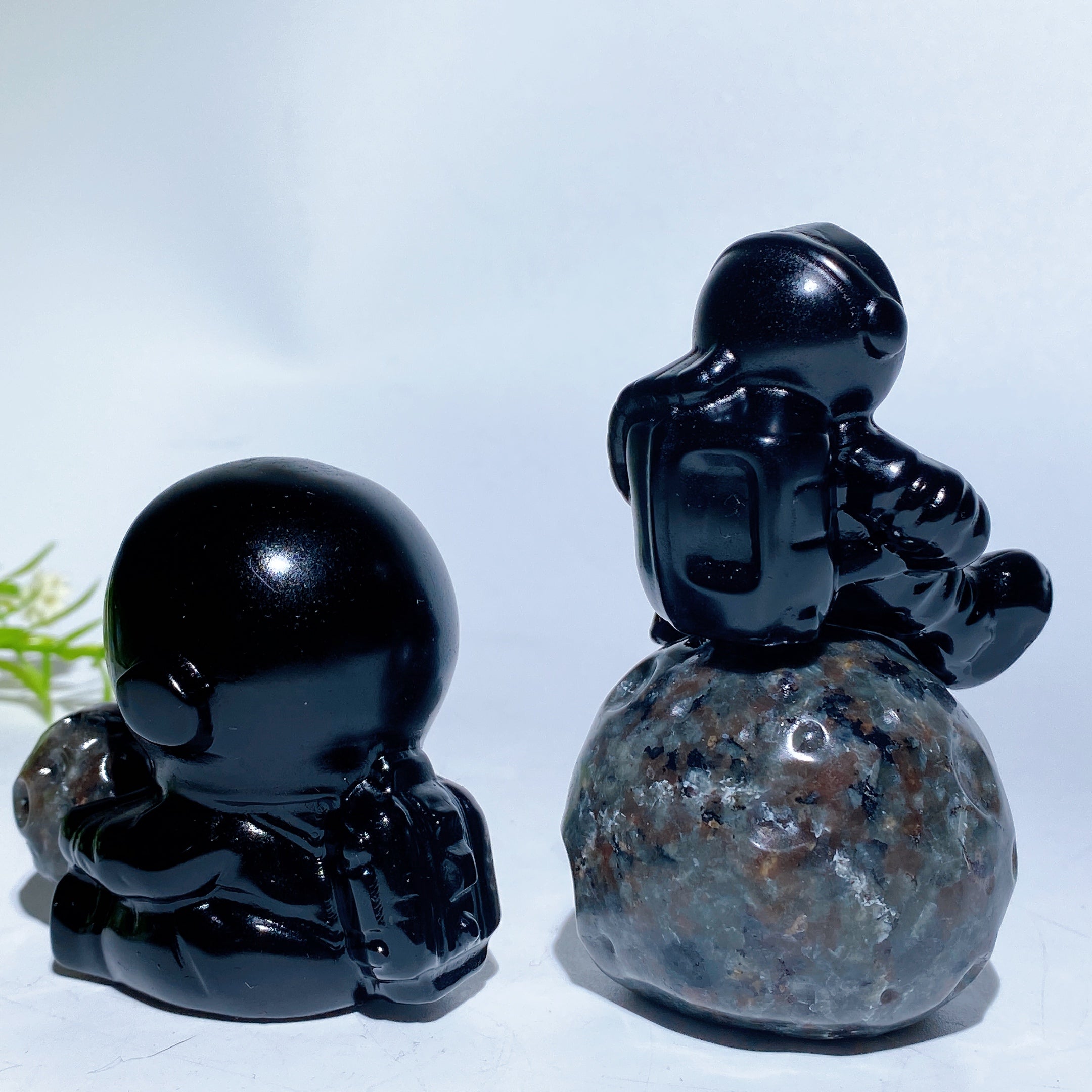 Black Obsidian Spaceman on Yooperlite Planet 2.3" 3.3" Crystal Figurine