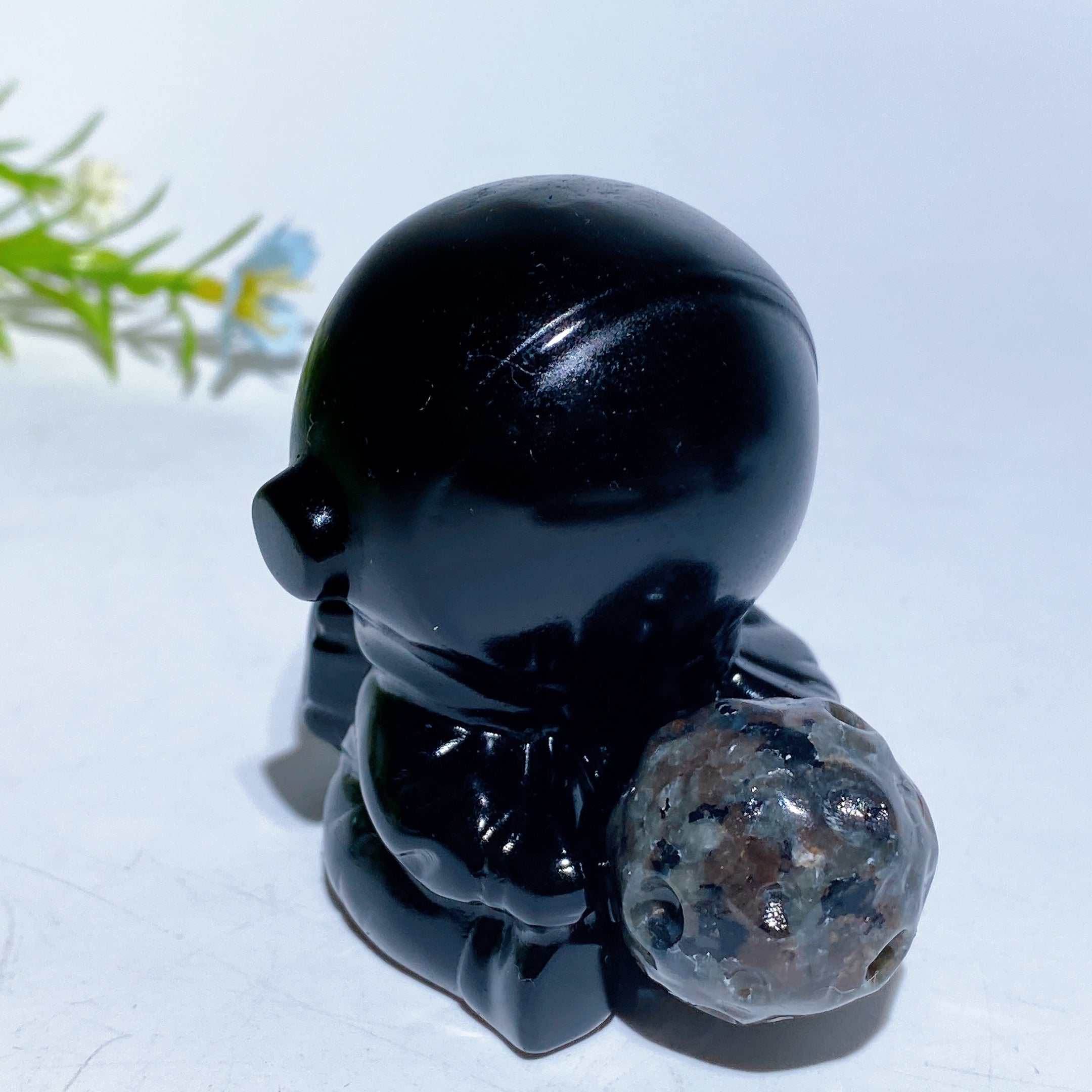 Black Obsidian Spaceman on Yooperlite Planet 2.3" 3.3" Crystal Figurine