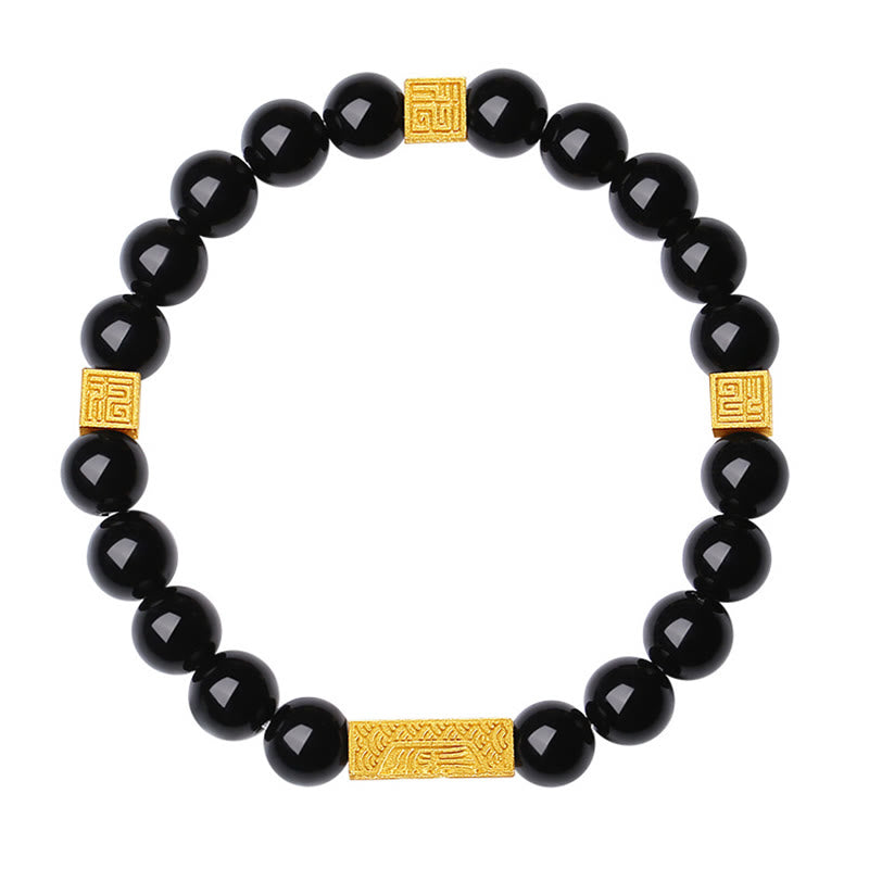 Black Obsidian Sterling Silver Strength Bracelet