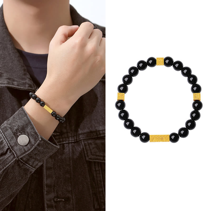 Black Obsidian Sterling Silver Strength Bracelet