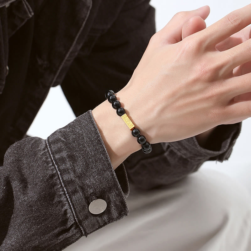 Black Obsidian Sterling Silver Strength Bracelet
