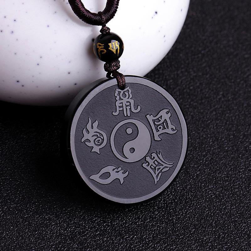 Black Obsidian Taoism Strength Necklace Pendant