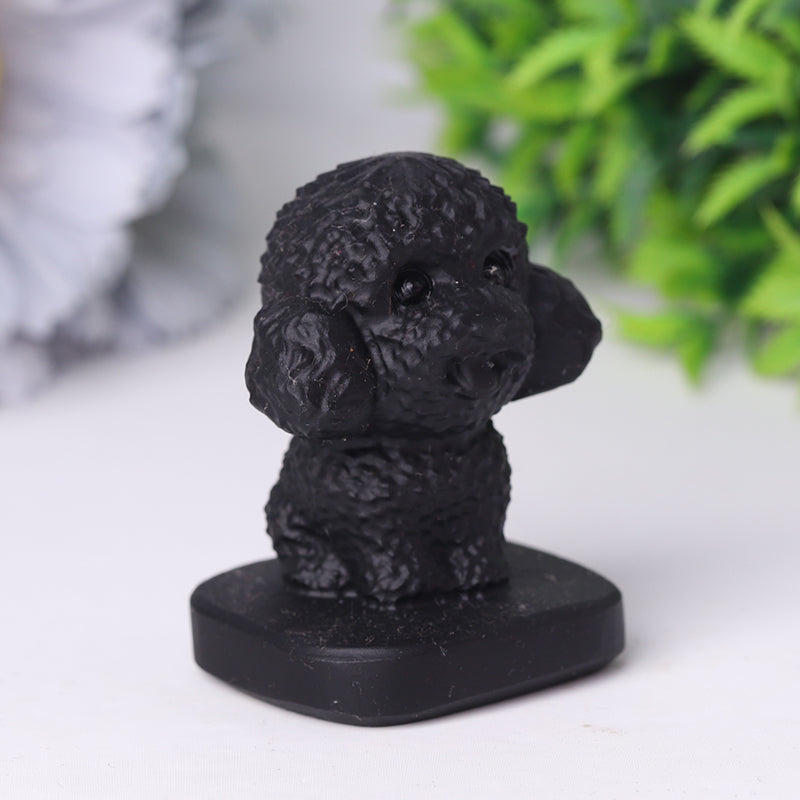 Black Obsidian Teddy Dog Crystal Carving 1.5 Inch