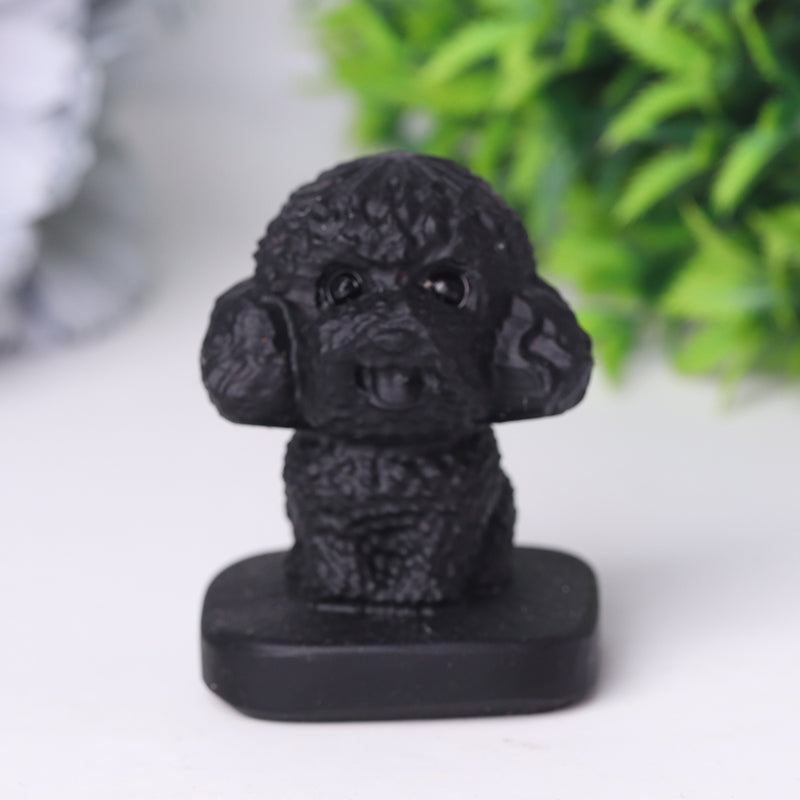 Black Obsidian Teddy Dog Crystal Carving 1.5 Inch