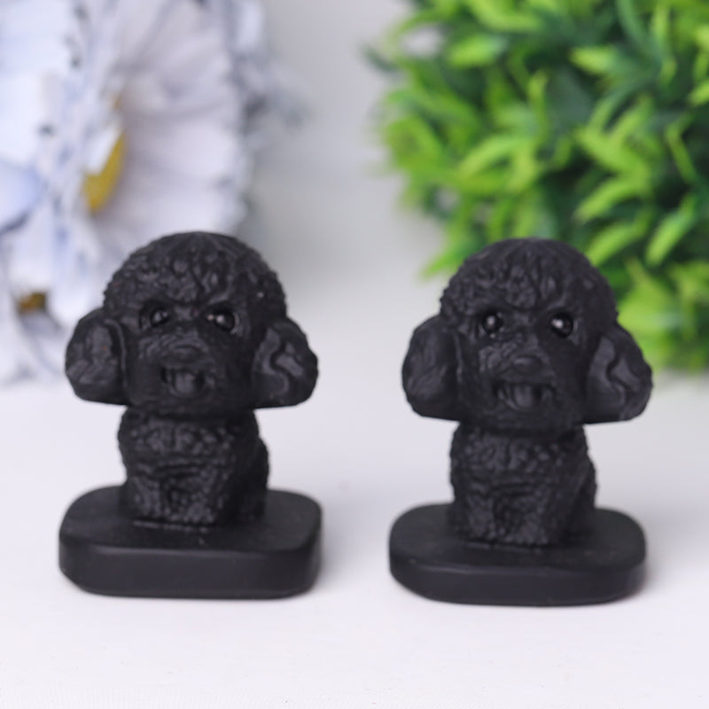 Black Obsidian Teddy Dog Crystal Carving 1.5 Inch