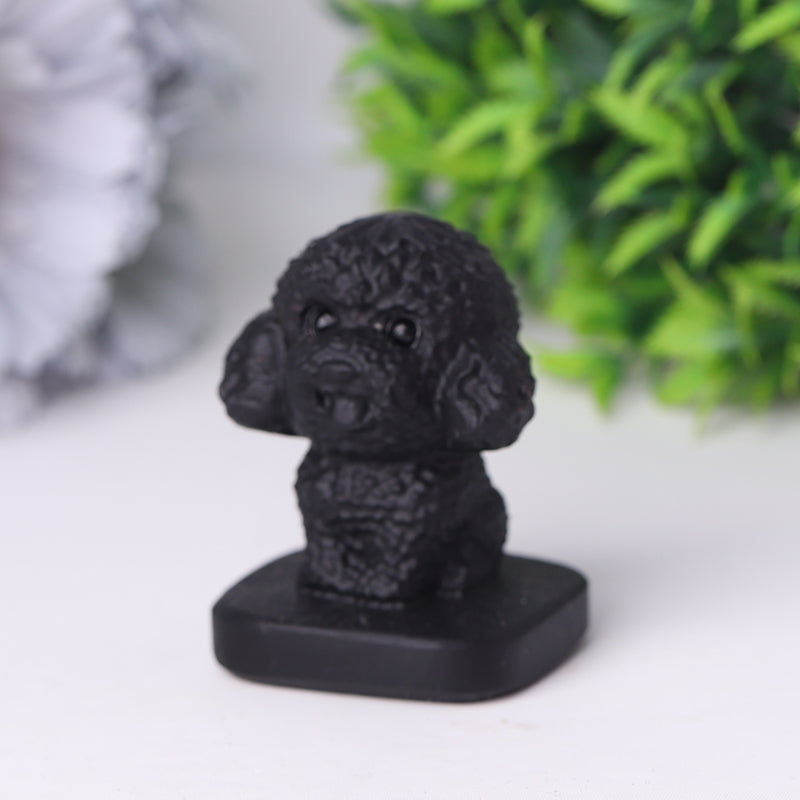 Black Obsidian Teddy Dog Crystal Carving 1.5 Inch