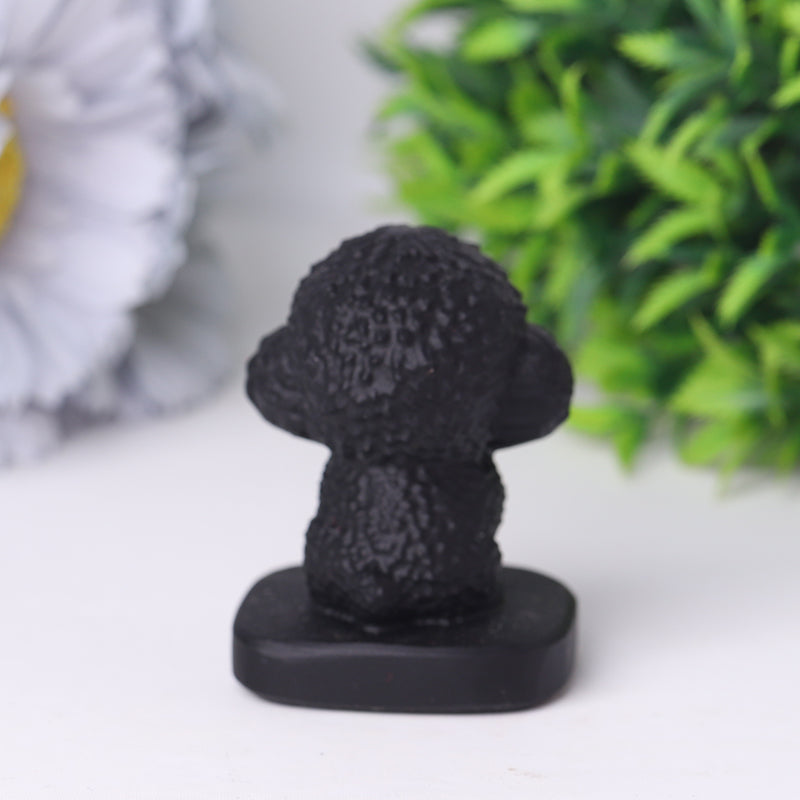 Black Obsidian Teddy Dog Crystal Carving 1.5 Inch