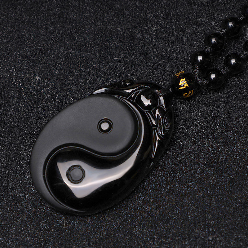 Black Obsidian Yin Yang Fulfilment Strength Pendant Necklace