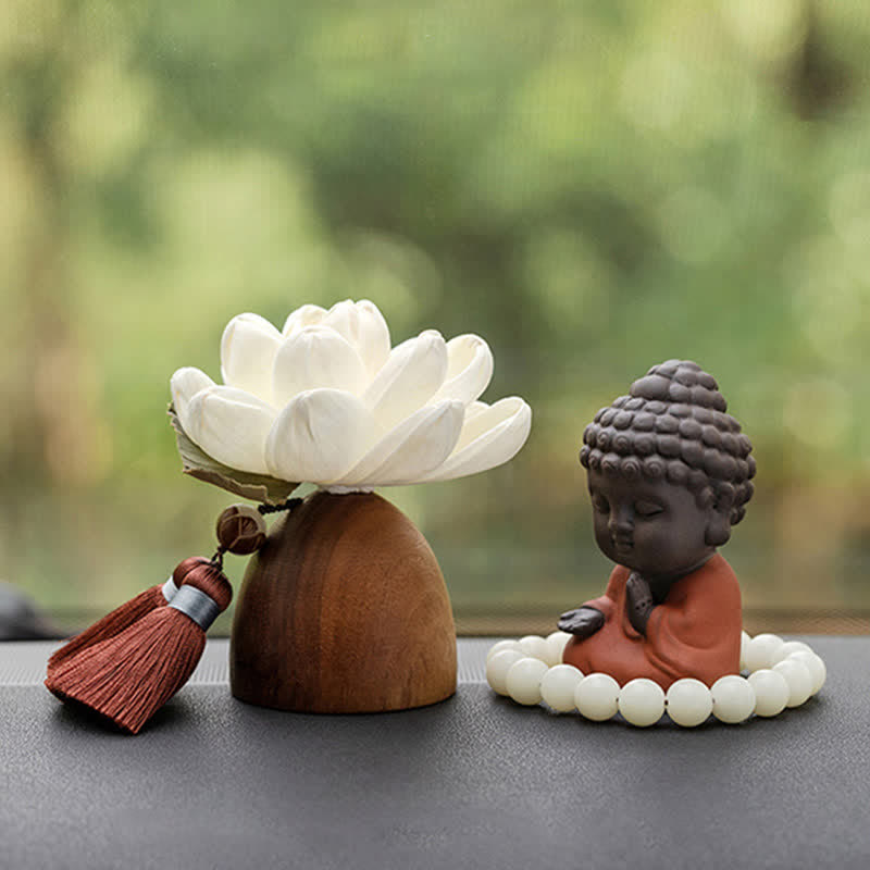Black Peach Wood Buddha Flower Zen Decor 5.4cm Calm Cure