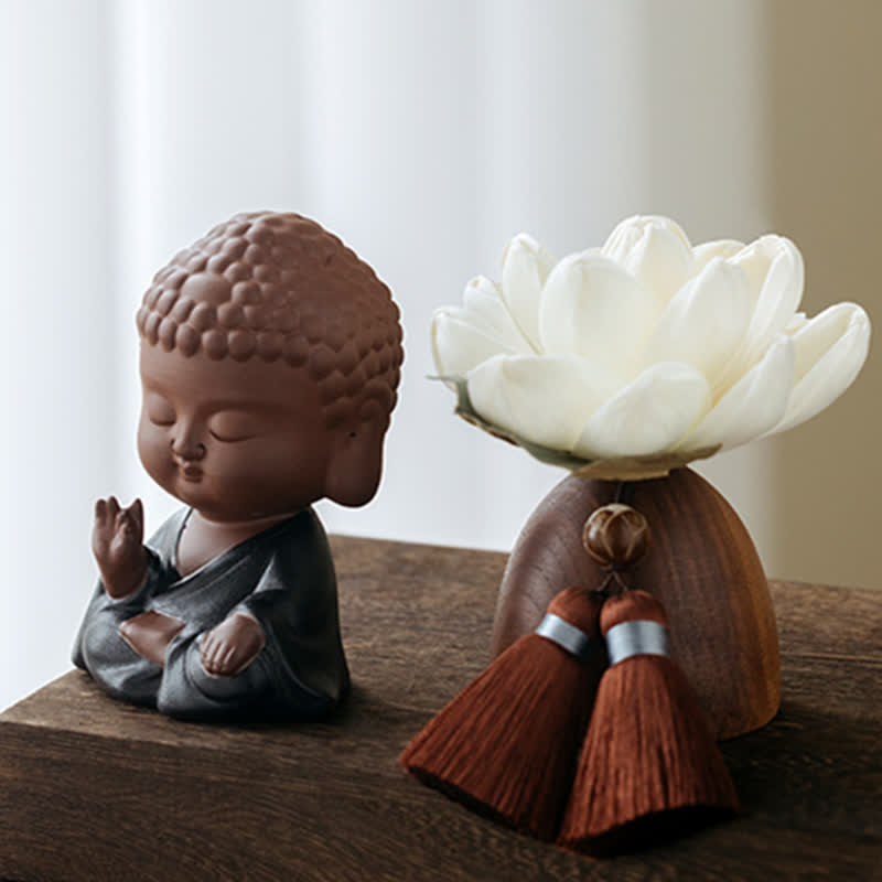 Black Peach Wood Buddha Flower Zen Decor 5.4cm Calm Cure