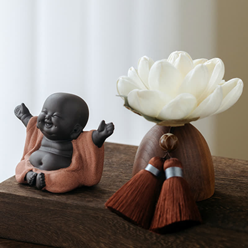 Black Peach Wood Buddha Flower Zen Decor 5.4cm Calm Cure