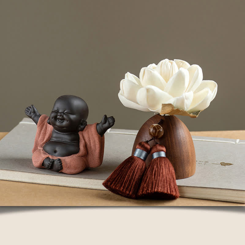 Black Peach Wood Buddha Flower Zen Decor 5.4cm Calm Cure